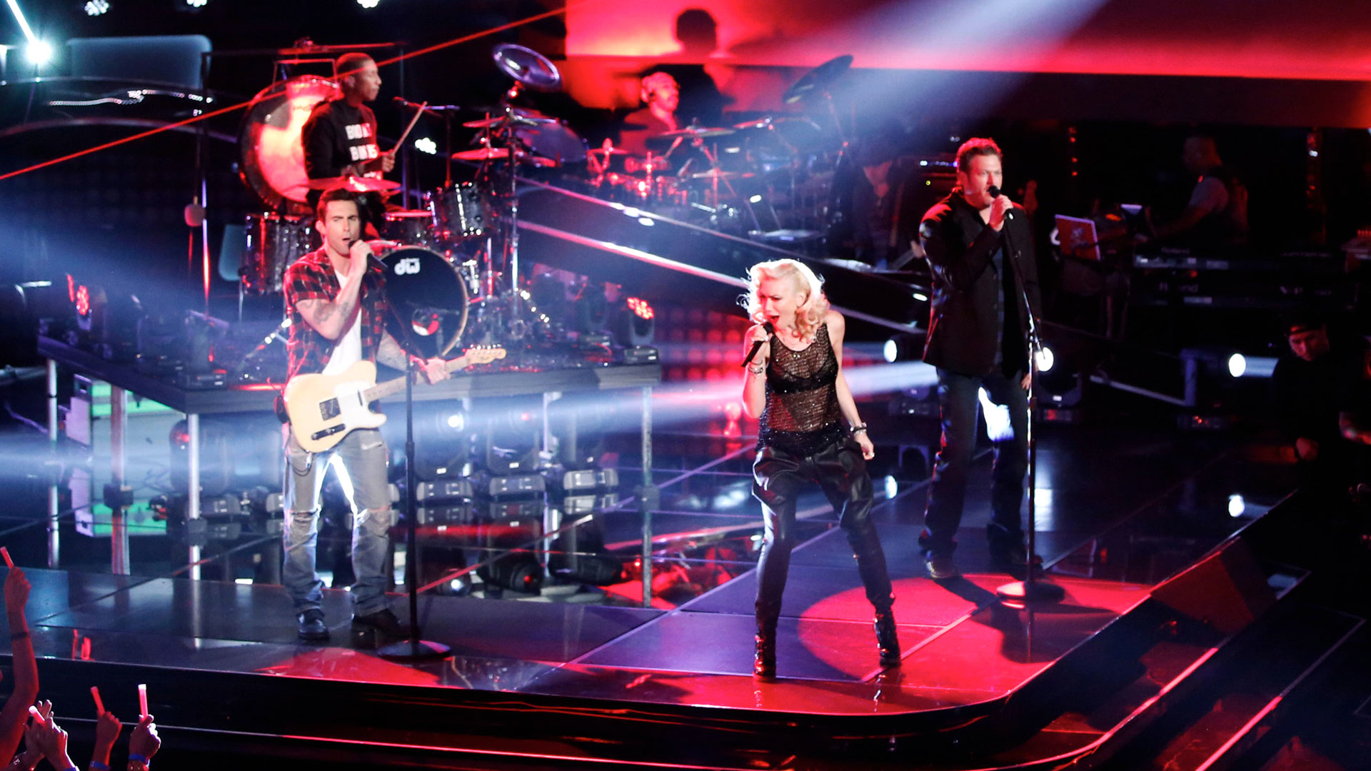 Watch The Voice Highlight Gwen Stefani Adam Levine Pharrell Wiliams And Blake Shelton Hella