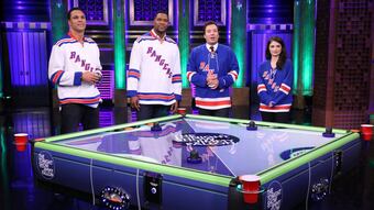 Four-Way Air Hockey with Michael Strahan, Eve Hewson and Tony Gonzalez
