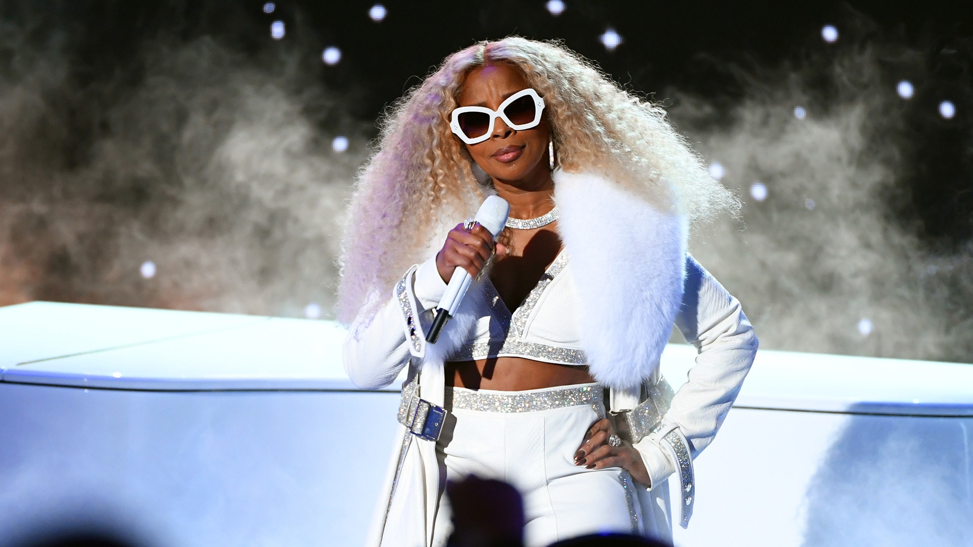 Mary J. Blige Fashion Book - Event: Tidal Interview @tidal Photographer:  @calligrafist, @steve__e Sunglasses: Gucci @gucci Boots: DSQUARED2  @dsquared2 Earrings: Sister Love @sisterlovemjb